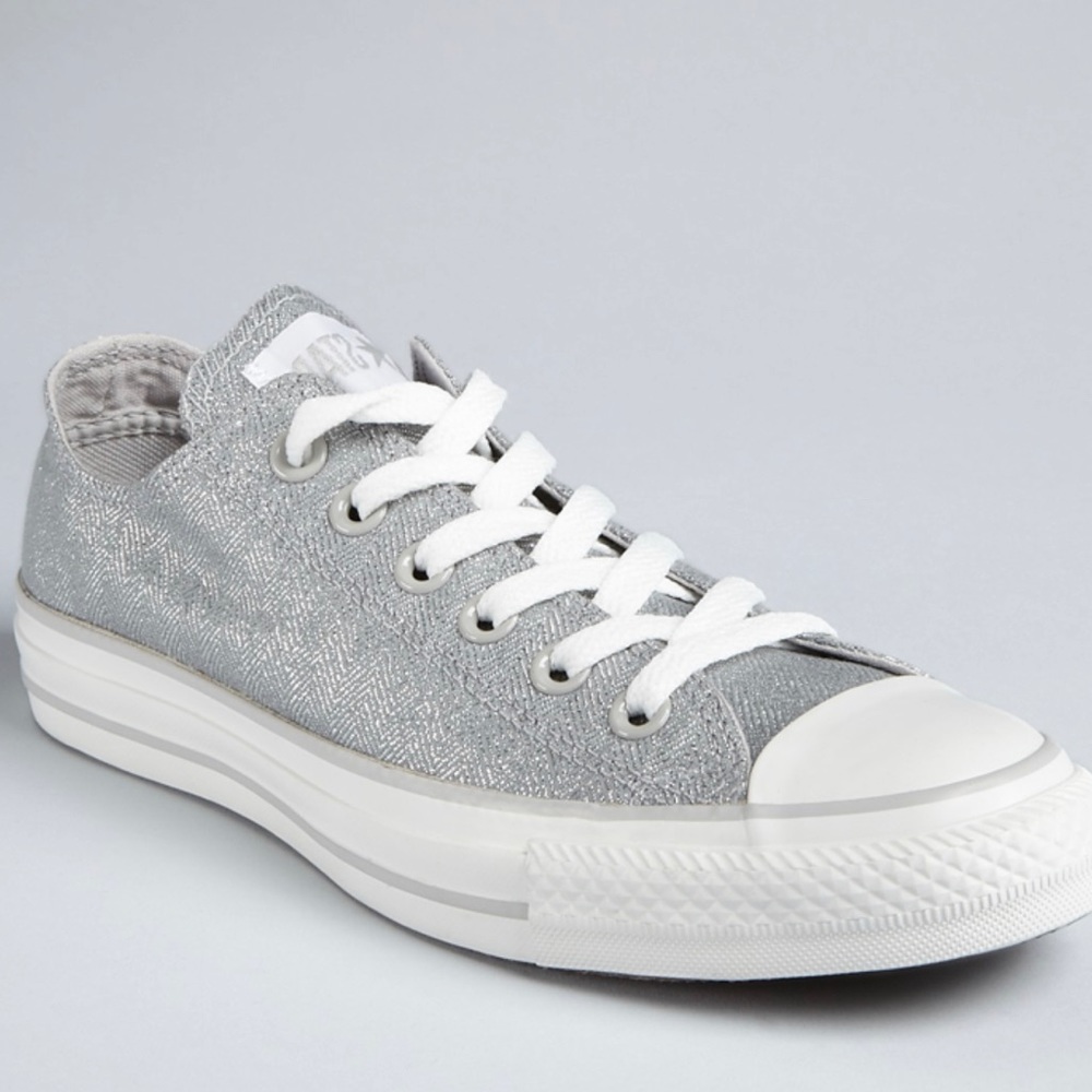 Converse | Silver Herringbone Pattern Canvas Low … - image 1